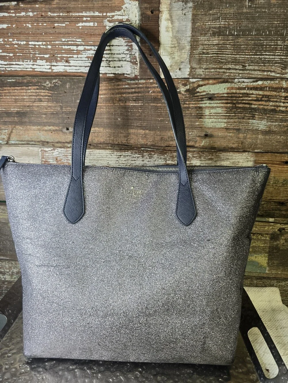 Kate Spade New York Glitter Tote Shoulder Bag Black Silver Rehab Project